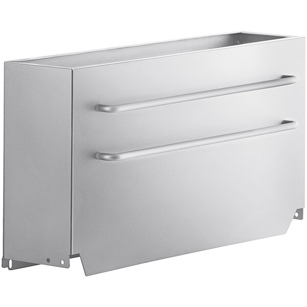 A stainless steel chimney cover for Main Street Equipment floor fryers with a handle.