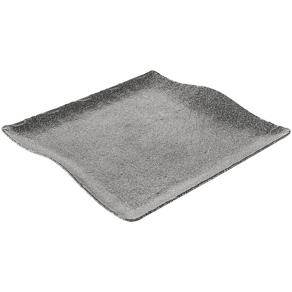 A stone grey square Cheforward melamine platter on a table.