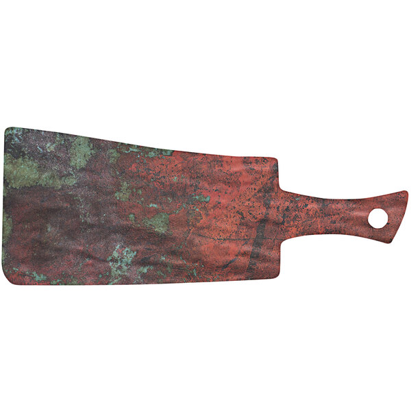 A cheforward rectangular melamine serving board with a red and green rustic design.