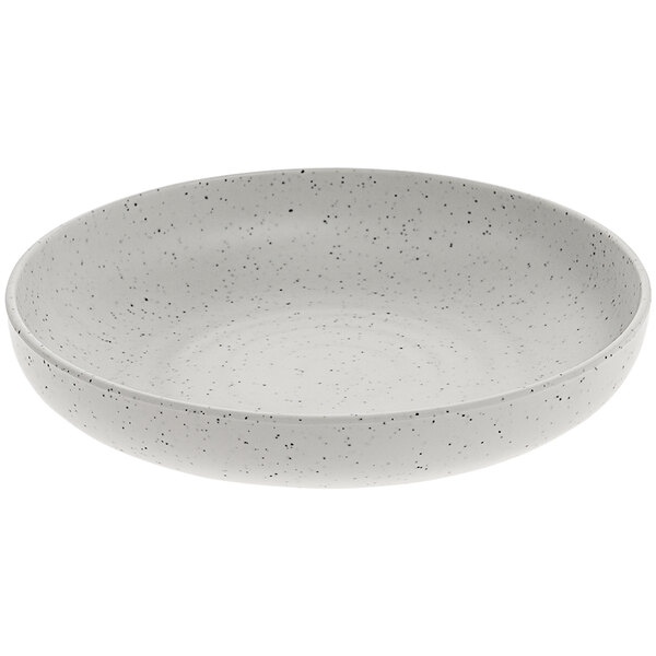 A white bowl with speckled design.