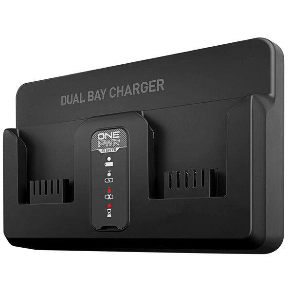 A black Hoover dual bay battery charger.
