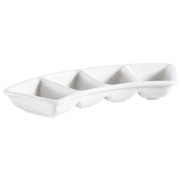 A CAC bone white rectangular dish with four compartments.
