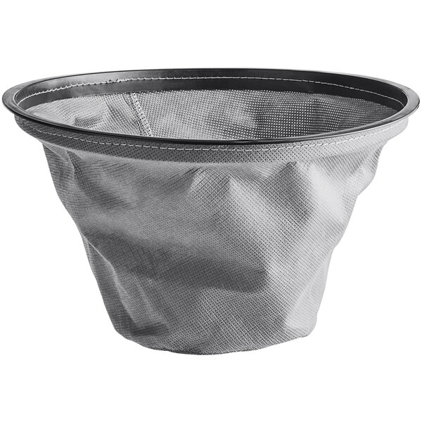 A Lavex grey cloth filter basket with a black rim.