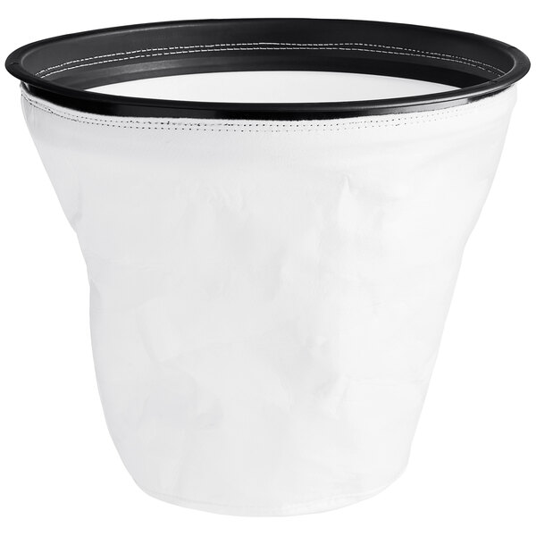 A white cloth filter with a black ring.