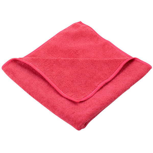 A red Unger SmartColor microfiber cleaning cloth folded on a white background.