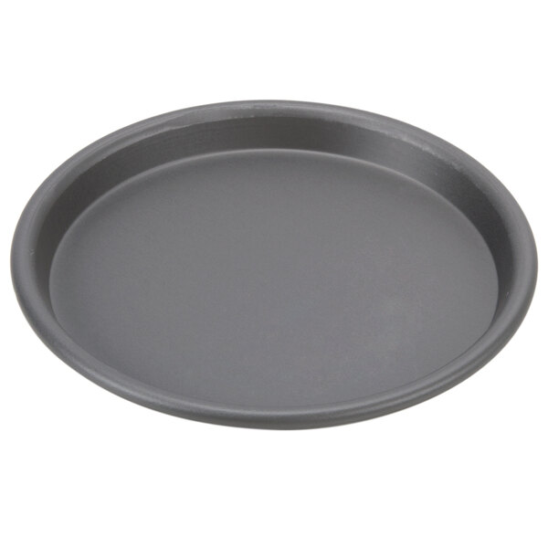 An American Metalcraft round black hard coat anodized pizza pan.