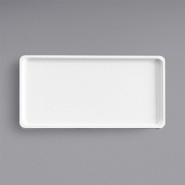 A white rectangular tray on a gray background.
