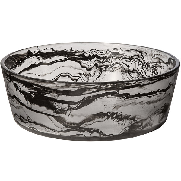 A black and white resin bowl with swirls.