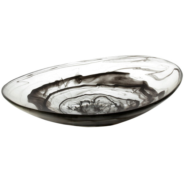 A black and white swirl oval bowl.