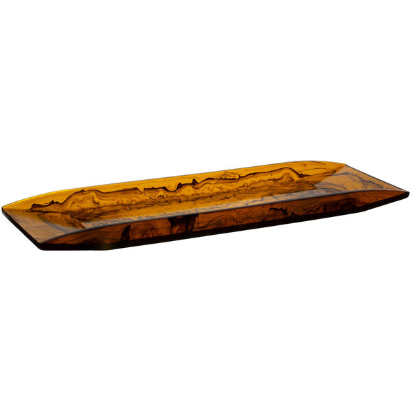 A rectangular brown Bon Chef resin platter with black and white paint designs.