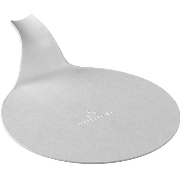 A white Solia round bagasse display paddle.