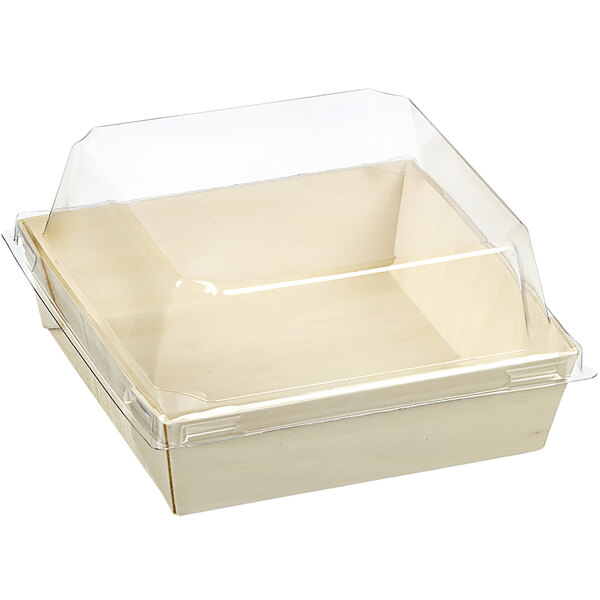 A white Solia wooden box with clear plastic cover.