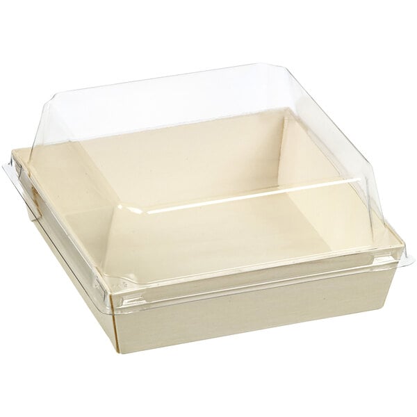 A white Solia box with clear plastic lid.