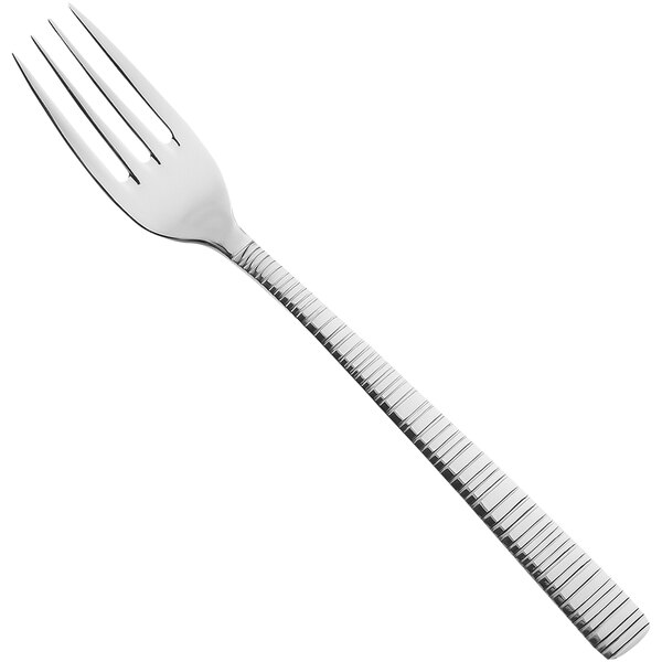 A Sola stainless steel table fork with a curved handle and a silver finish.