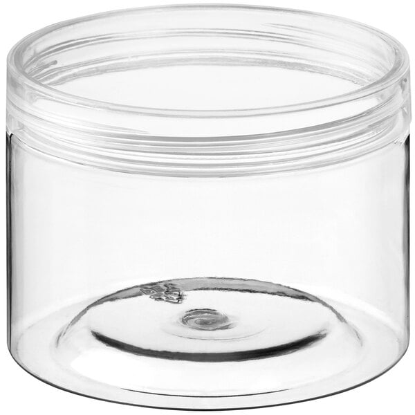 A Solia clear plastic jar with a round clear lid.