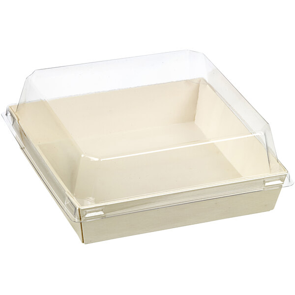 A white Solia wooden punnet with clear plastic lid.
