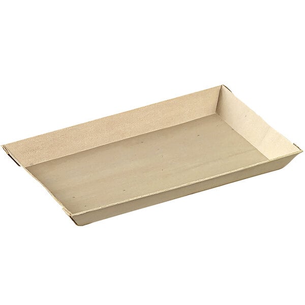 A Solia laminated rectangular wooden plate in a rectangular cardboard box with a white background.