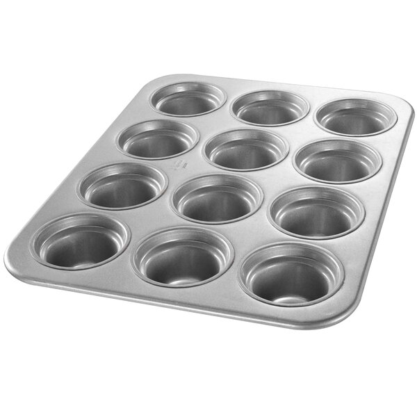 A Chicago Metallic jumbo muffin pan with 12 cupcake holes.