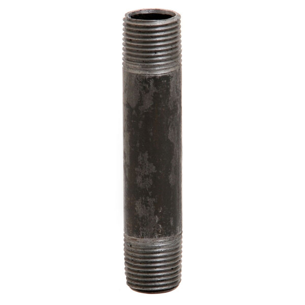 A black pipe nipple with metal threads.