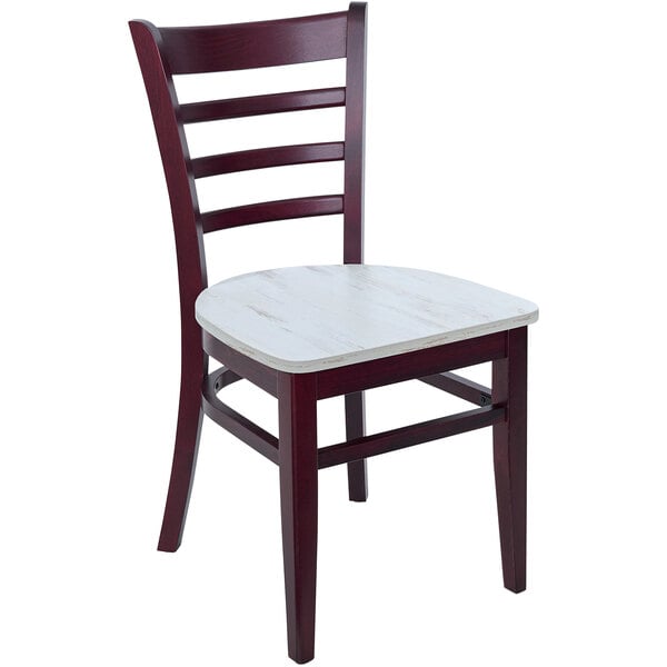 A BFM Seating beechwood side chair with a white seat and back.