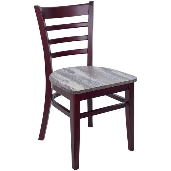 A BFM Seating wooden beechwood side chair with a seat and ladder back.