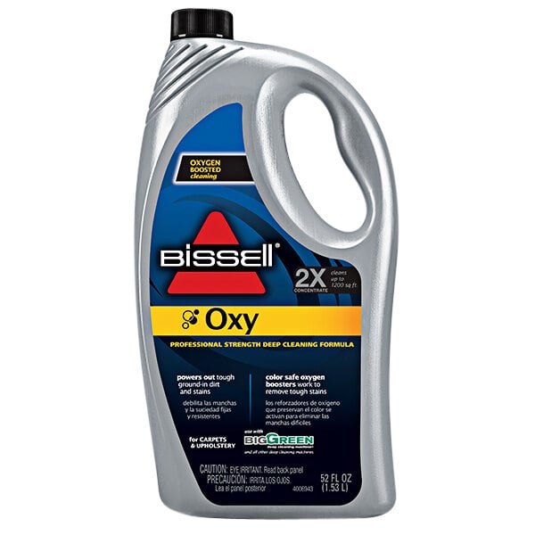 A bottle of Bissell 2X Oxy Formula oxygen-boosted cleaning product.