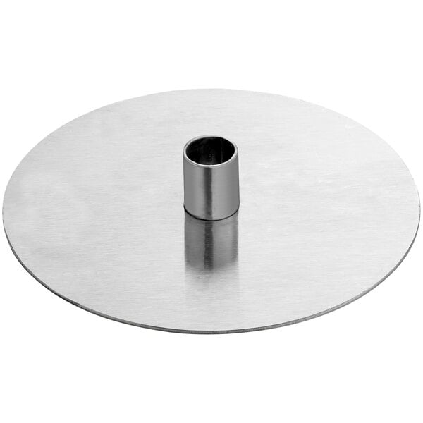 An Avantco stainless steel circular plate with a hole in the center.