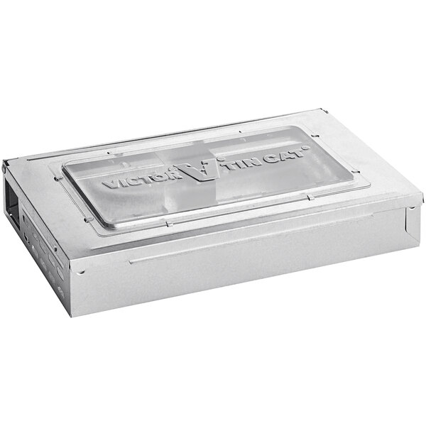 A metal box with a clear lid.