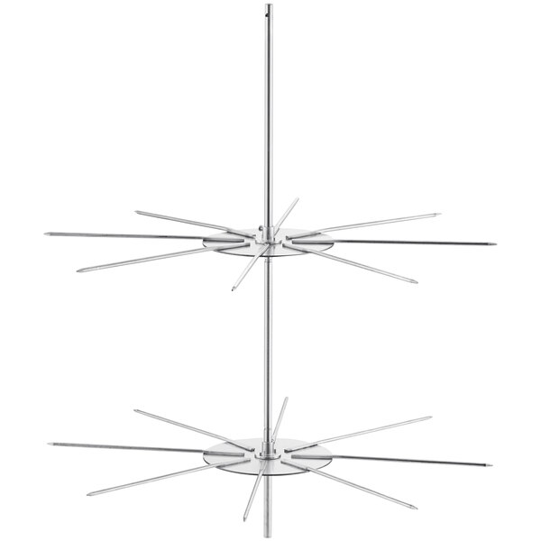 A metal pole with three white metal rods with a star shaped design.