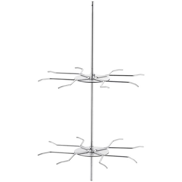 A metal rack with six metal rods on it.