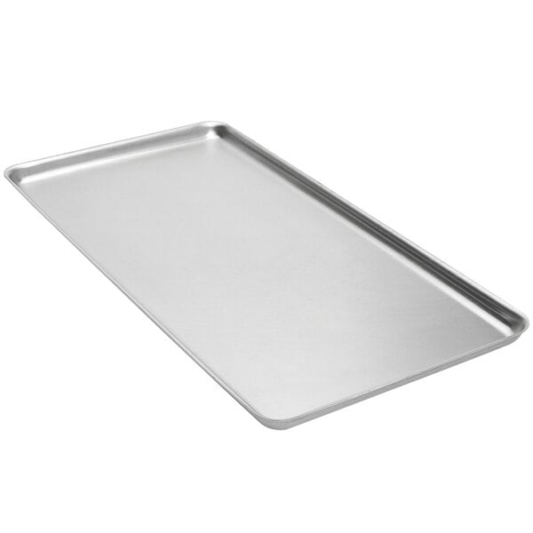An American Metalcraft aluminum rectangular deep dish pizza pan on a counter.