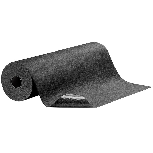 A roll of black adhesive-backed New Pig Grippy floor mat fabric.