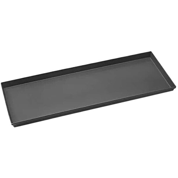 An American Metalcraft rectangular black hard coat aluminum pizza tray with a black border.
