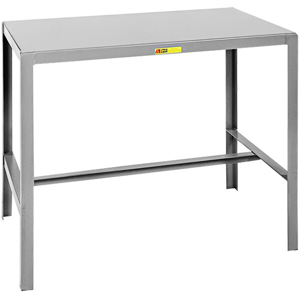 A grey Little Giant steel machine table with legs.
