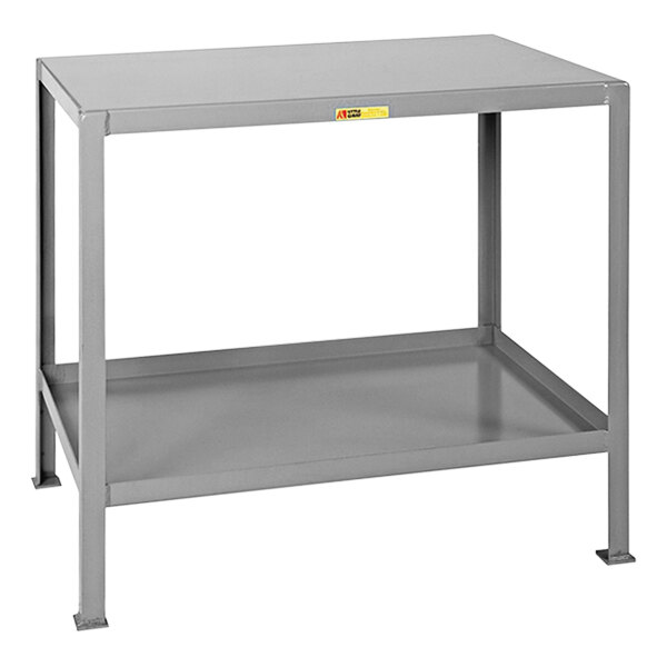 A grey metal Little Giant machine table with 2 shelves.