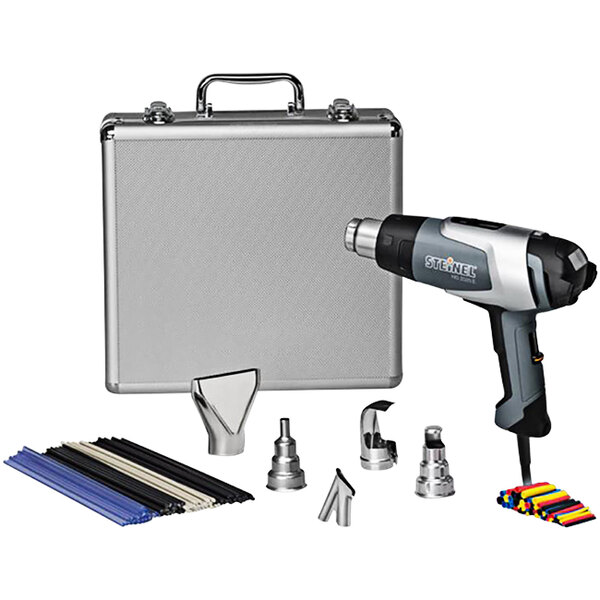 A silver Steinel briefcase kit with a heat gun and tools.
