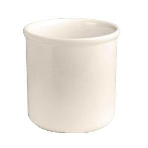 A white ceramic Hall China bain marie jar with a lid.
