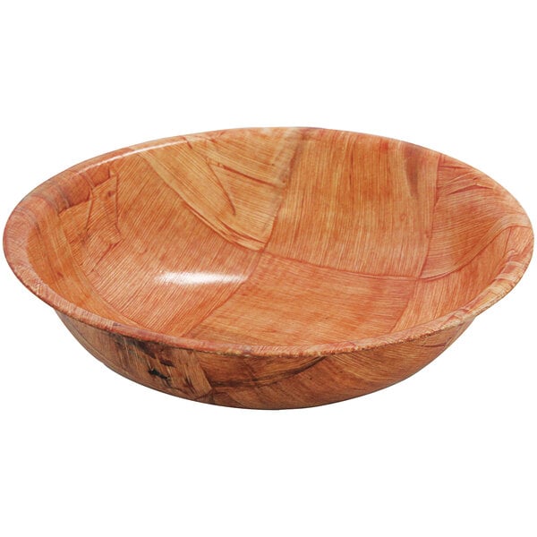 A Tablecraft woven wood serving bowl with a patterned edge.