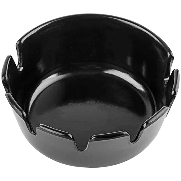A black Tablecraft deepwell ashtray with a handle.