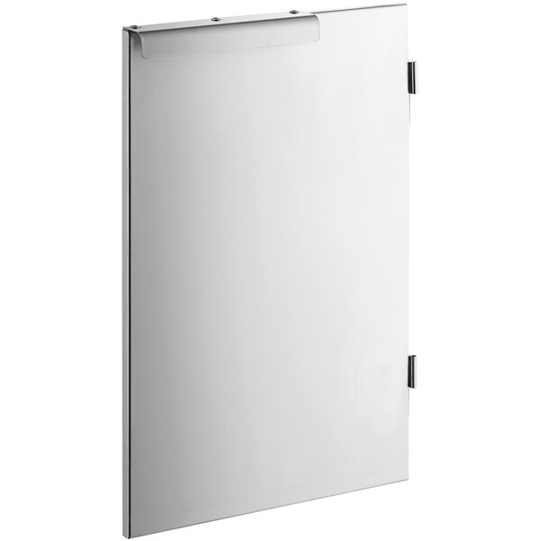 A stainless steel rectangular door with a right hinge.