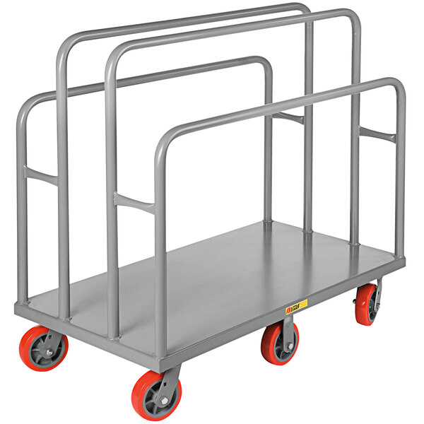 A gray Little Giant Lumber Panel Cart with red wheels.