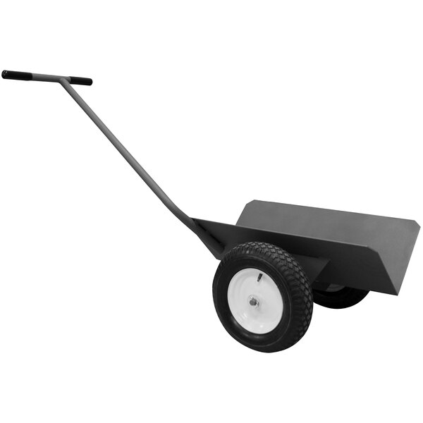 A black wheeled Durham Pipe Cradle Truck with a handle.