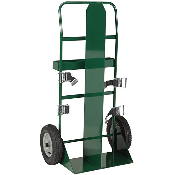 A green Little Giant hand truck with black wheels.