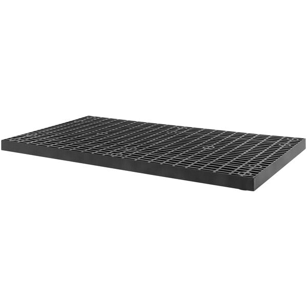 A black grate with holes on a white background.
