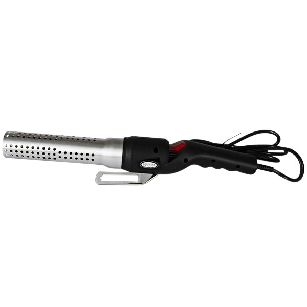 A black and red charcoal igniter.