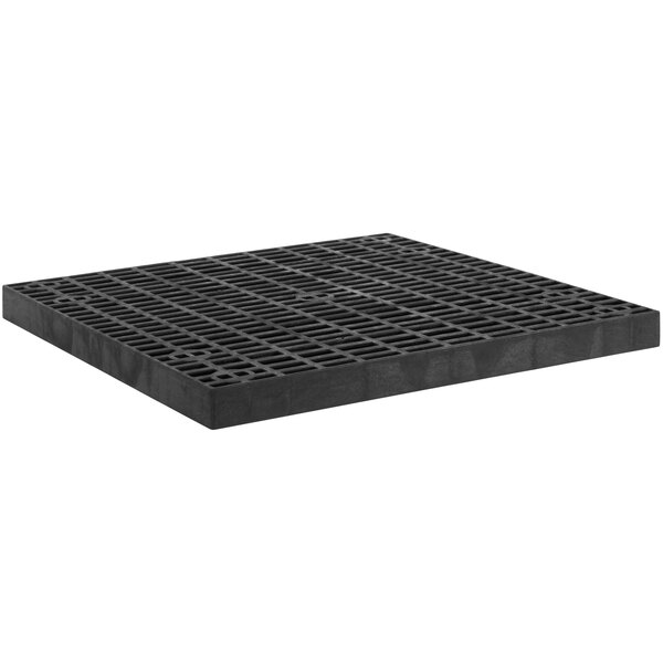 A black grate with holes on a white background.