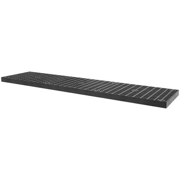 A black metal grate with holes on a white background.