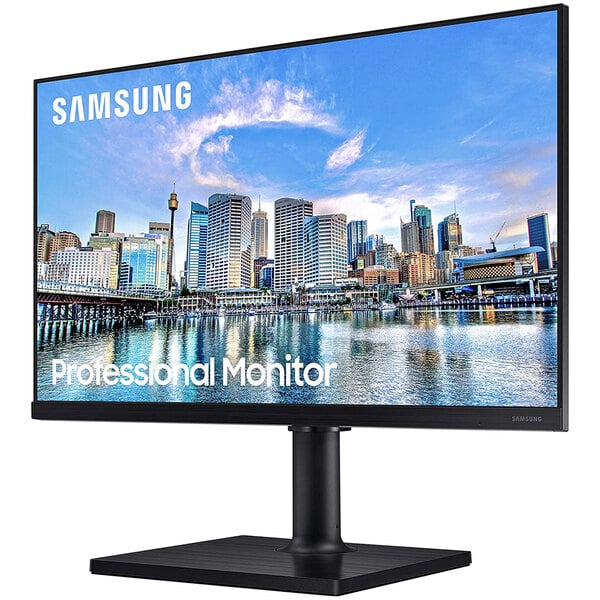 A Samsung 22" computer monitor with a city landscape on the screen.