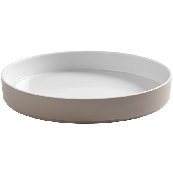 An American Metalcraft Unity white melamine bowl with a rim on a white background.
