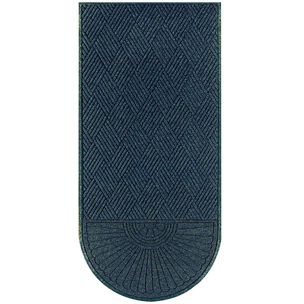 A close-up of a blue WaterHog Eco Diamond carpet with a diamond pattern.